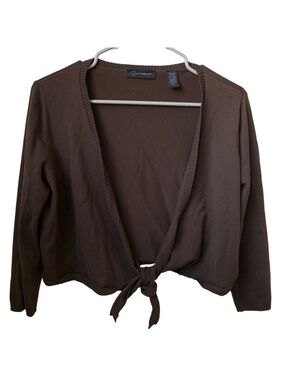 CONTEXT Women’s Dark Brown Long Sleeve Tie Front Closure Shrug Cardigan